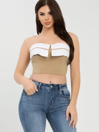 Front Fold-over Color Contrast Tube Top