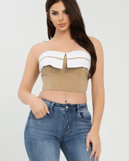Front Fold-over Color Contrast Tube Top