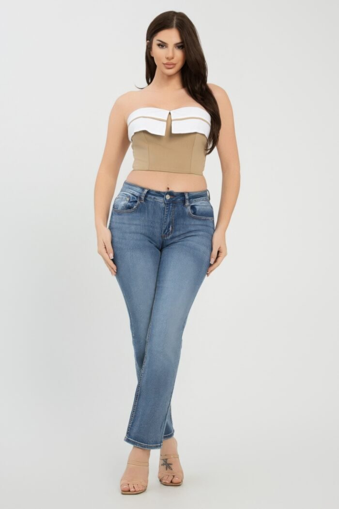 Front fold-over color contrast tube top - image 2