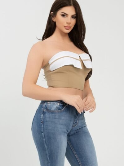Front Fold-over Color Contrast Tube Top Front Fold-over Color Contrast Tube Top