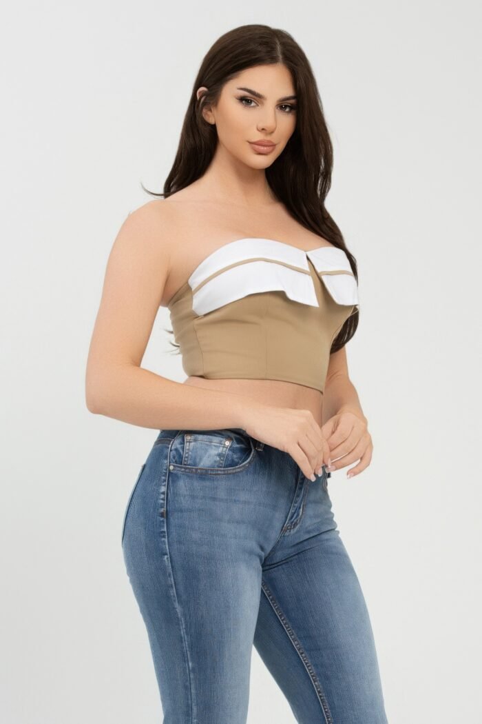 Front fold-over color contrast tube top - image 3