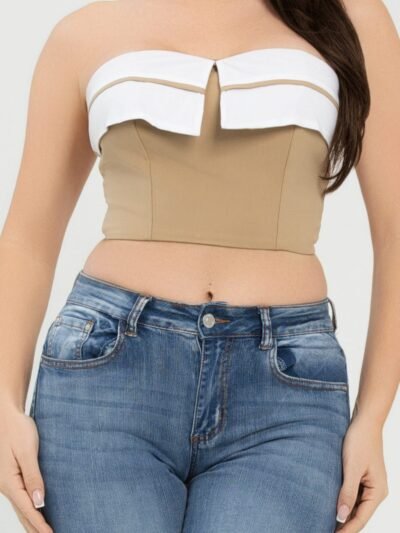 Front Fold-over Color Contrast Tube Top Front Fold-over Color Contrast Tube Top