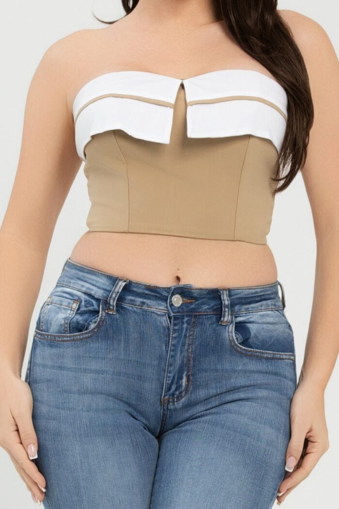 Front fold-over color contrast tube top - image 4