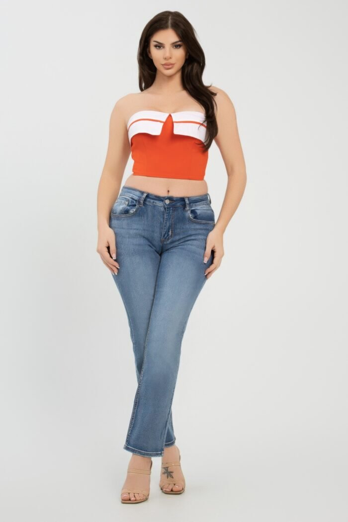 Front fold-over color contrast tube top - image 17