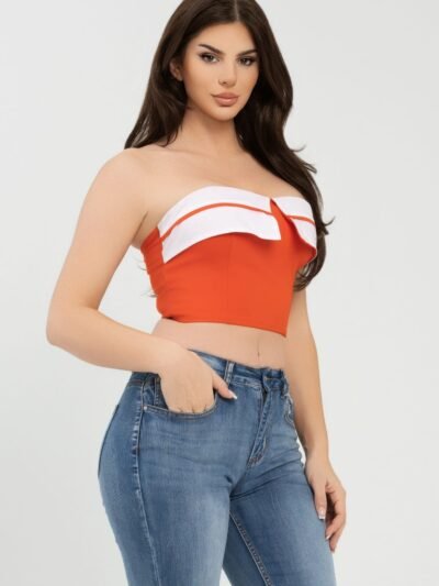 Front Fold-over Color Contrast Tube Top Front Fold-over Color Contrast Tube Top