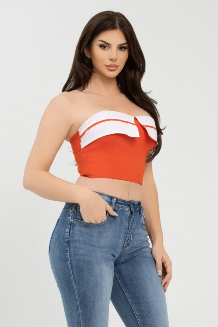Front fold-over color contrast tube top - image 18