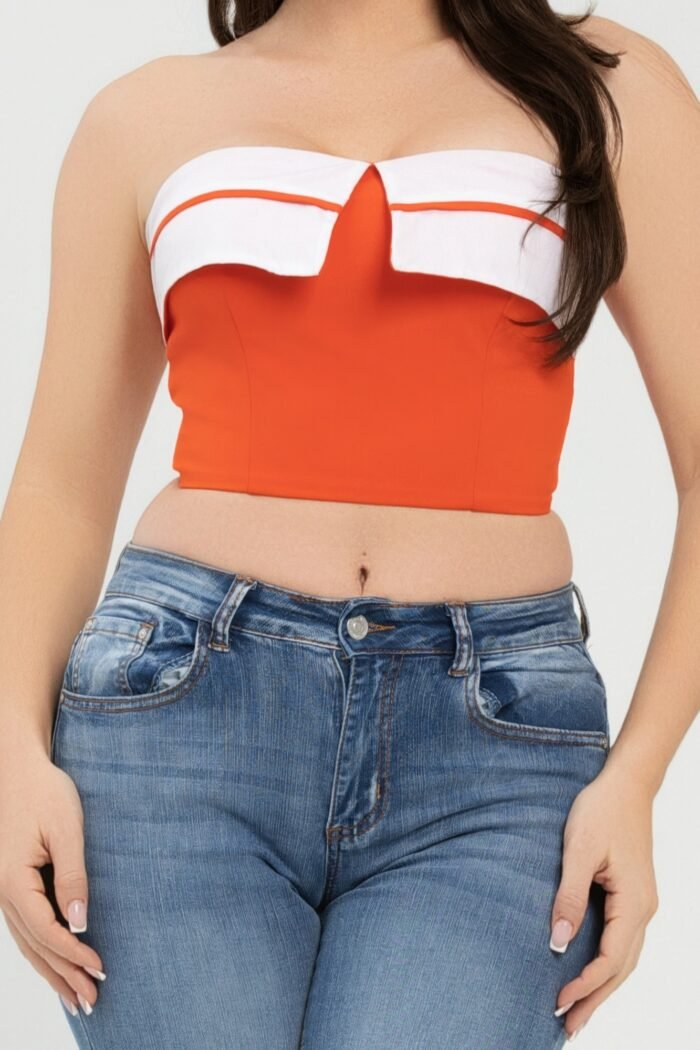 Front fold-over color contrast tube top - image 19