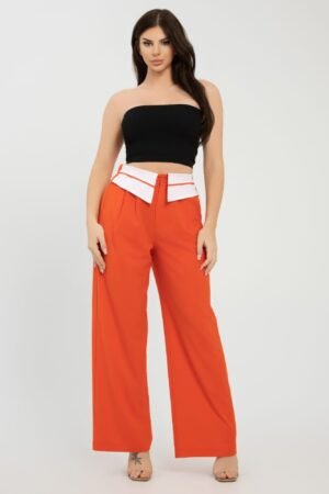 Front Button Fold-over Inside Zipper Pants