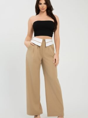 Front Button Fold-over Inside Zipper Pants