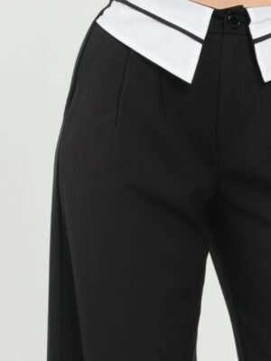 Front Button Fold-over Inside Zipper Pants