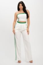 Stripe Tapping Contrast Elastic Band Toppants Set - Image 11