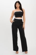 Stripe Tapping Contrast Elastic Band Toppants Set - Image 6
