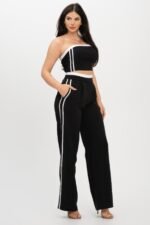 Stripe Tapping Contrast Elastic Band Toppants Set - Image 8