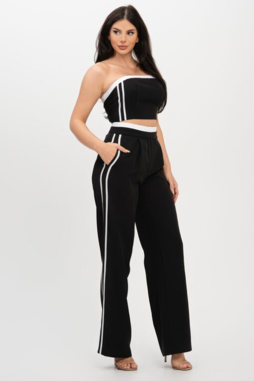 Stripe Tapping Contrast Elastic Band Toppants Set - Image 8
