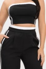 Stripe Tapping Contrast Elastic Band Toppants Set - Image 9