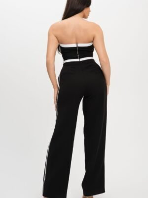 Stripe Tapping Contrast Elastic Band Toppants Set Stripe Tapping Contrast Elastic Band Toppants Set