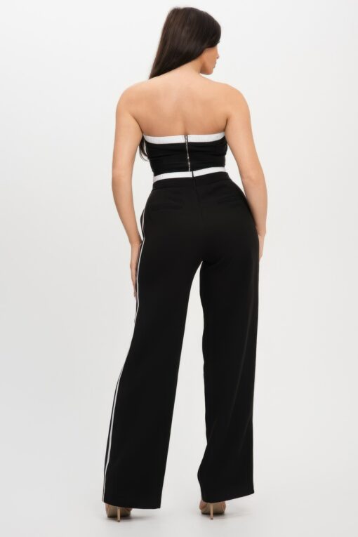 Stripe Tapping Contrast Elastic Band Toppants Set - Image 10