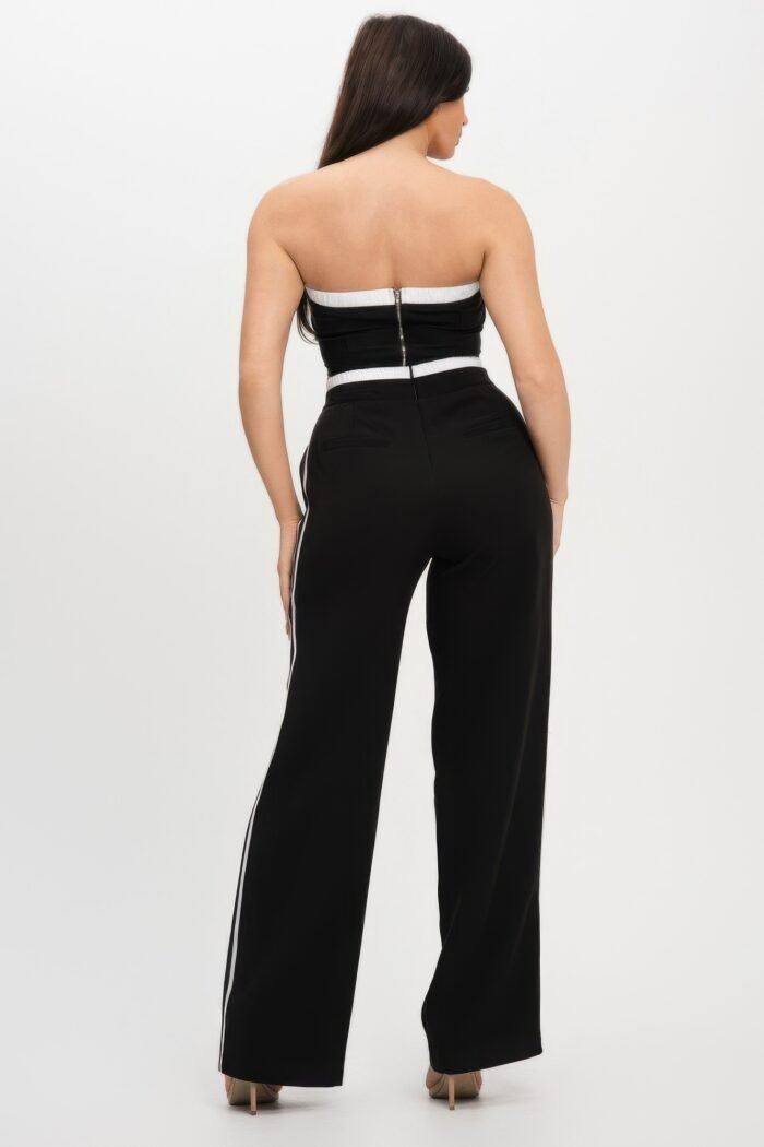 Stripe tapping contrast elastic band toppants set - image 10