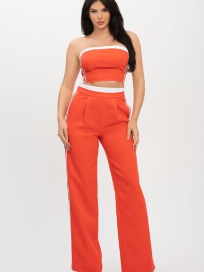 Stripe Tapping Contrast Elastic Band Toppants Set