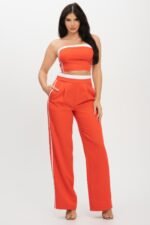 Stripe Tapping Contrast Elastic Band Toppants Set - Image 2