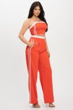 Stripe Tapping Contrast Elastic Band Toppants Set - Image 3