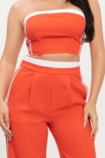 Stripe Tapping Contrast Elastic Band Toppants Set - Image 4
