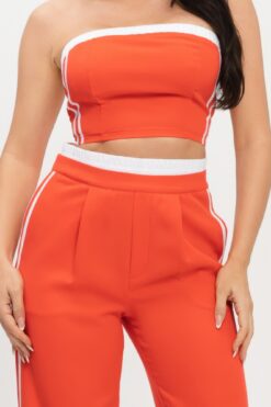 Stripe Tapping Contrast Elastic Band Toppants Set