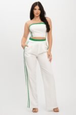 Stripe Tapping Contrast Elastic Band Toppants Set - Image 12