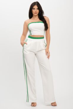 Stripe Tapping Contrast Elastic Band Toppants Set