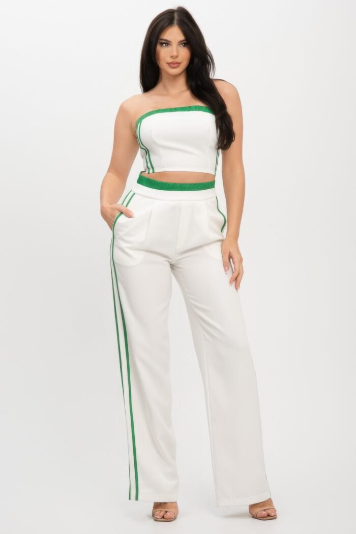 Stripe tapping contrast elastic band toppants set - image 12