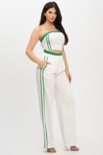 Stripe Tapping Contrast Elastic Band Toppants Set - Image 13