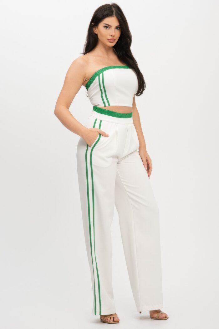 Stripe tapping contrast elastic band toppants set - image 13