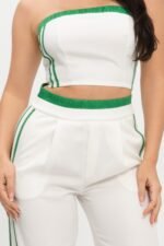 Stripe Tapping Contrast Elastic Band Toppants Set - Image 14