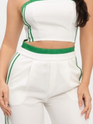 Stripe Tapping Contrast Elastic Band Toppants Set Stripe Tapping Contrast Elastic Band Toppants Set