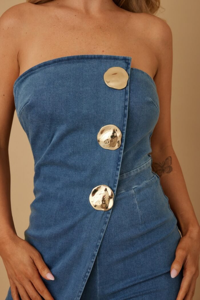 Open flap layer strapless jumpsuit - image 13