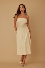 Flower Lining Linen Pattern Strapless Dress - Image 7