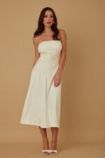 Flower Lining Linen Pattern Strapless Dress - Image 2