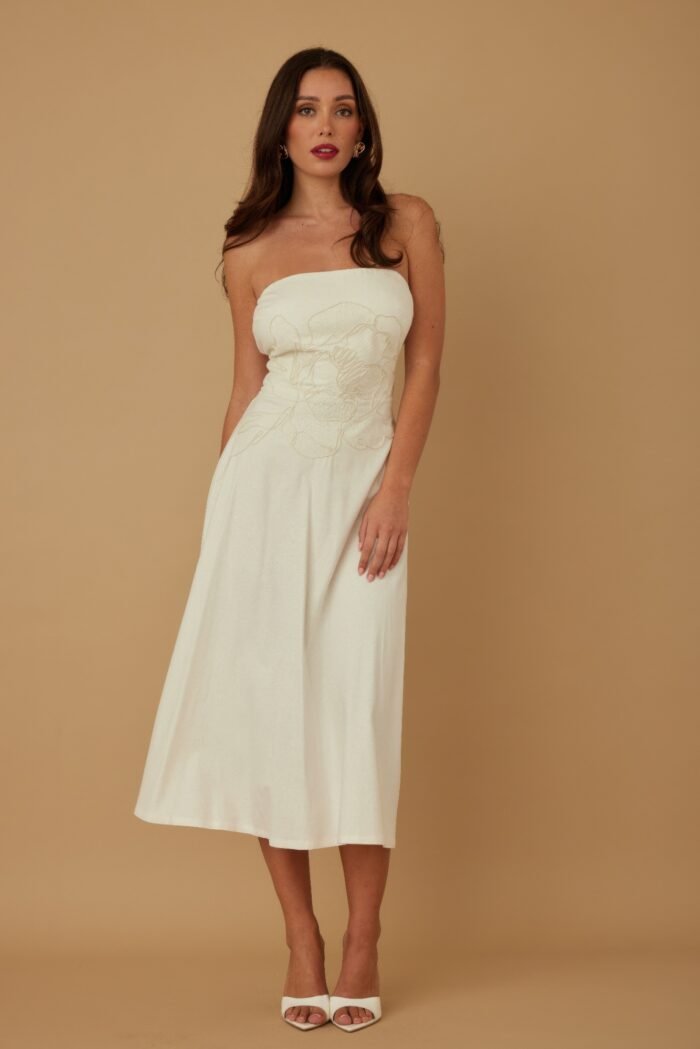 Flower lining linen pattern strapless dress - image 2