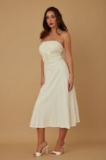 Flower Lining Linen Pattern Strapless Dress - Image 3