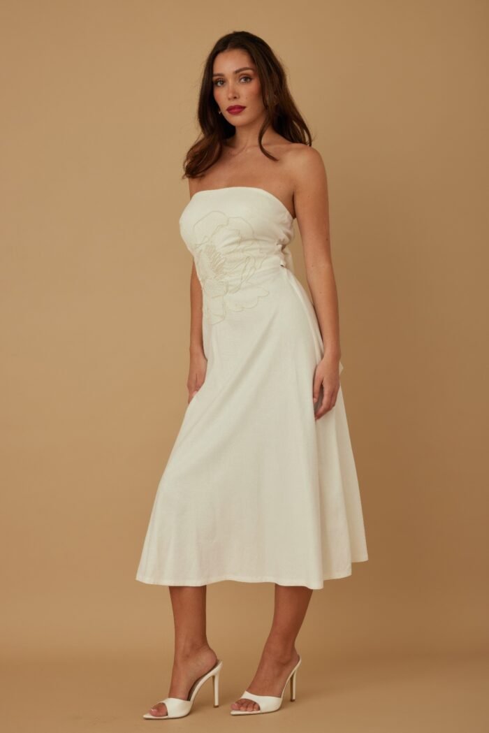Flower lining linen pattern strapless dress - image 3