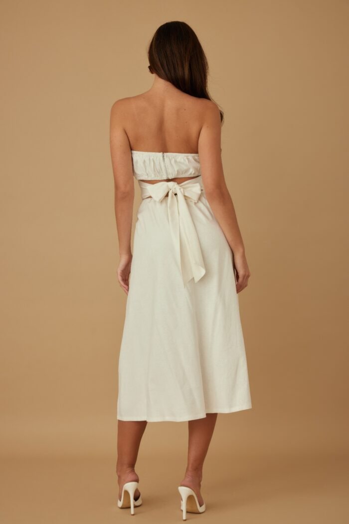 Flower lining linen pattern strapless dress - image 6