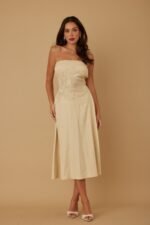 Flower Lining Linen Pattern Strapless Dress - Image 8