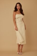 Flower Lining Linen Pattern Strapless Dress - Image 9