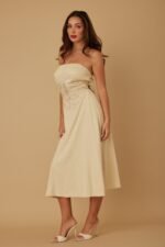 Flower Lining Linen Pattern Strapless Dress - Image 10