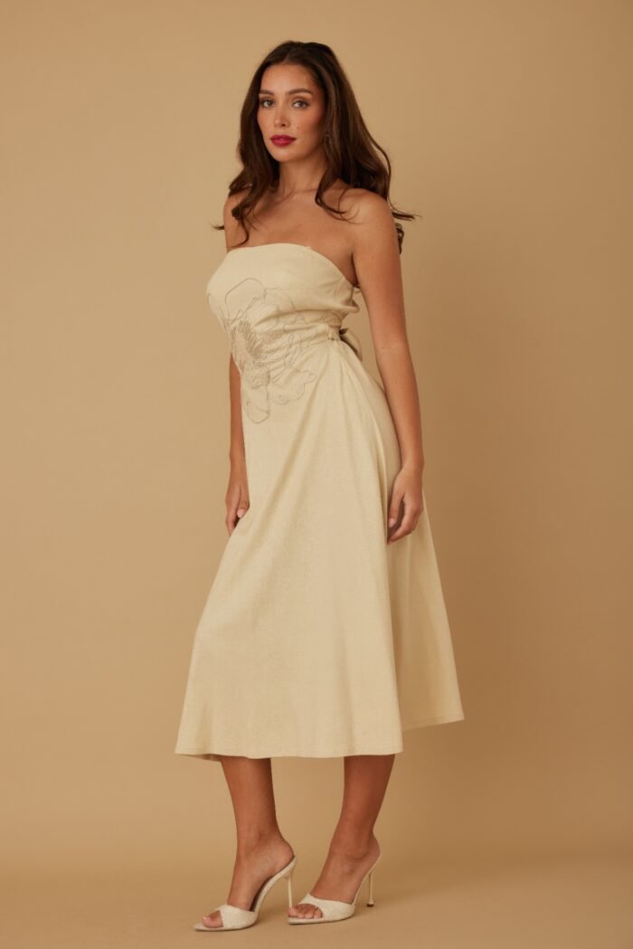 Flower lining linen pattern strapless dress - image 10