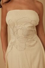 Flower Lining Linen Pattern Strapless Dress - Image 11