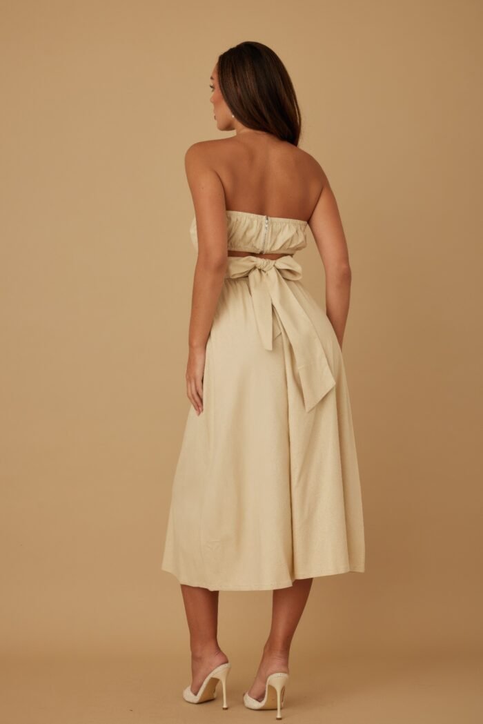 Flower lining linen pattern strapless dress - image 12