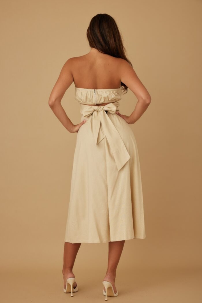 Flower lining linen pattern strapless dress - image 13