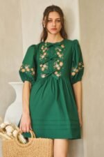 Poplin Front Ribbon Tie Baby Doll Dress - Image 3