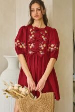 Poplin Front Ribbon Tie Baby Doll Dress - Image 2